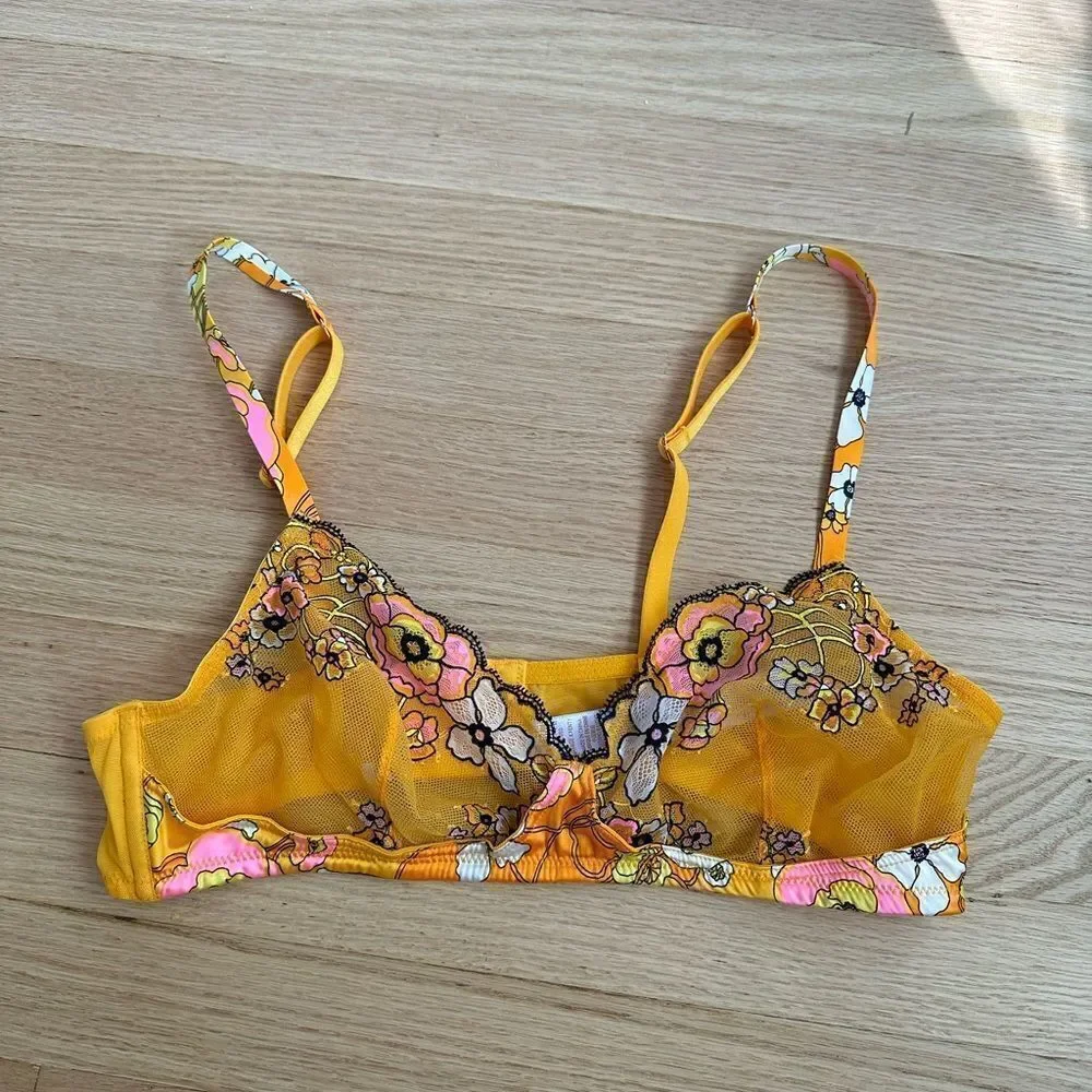 NWOT Savage x fenty size large L Mod Poppy‎ Lace Bralette yellow floral new